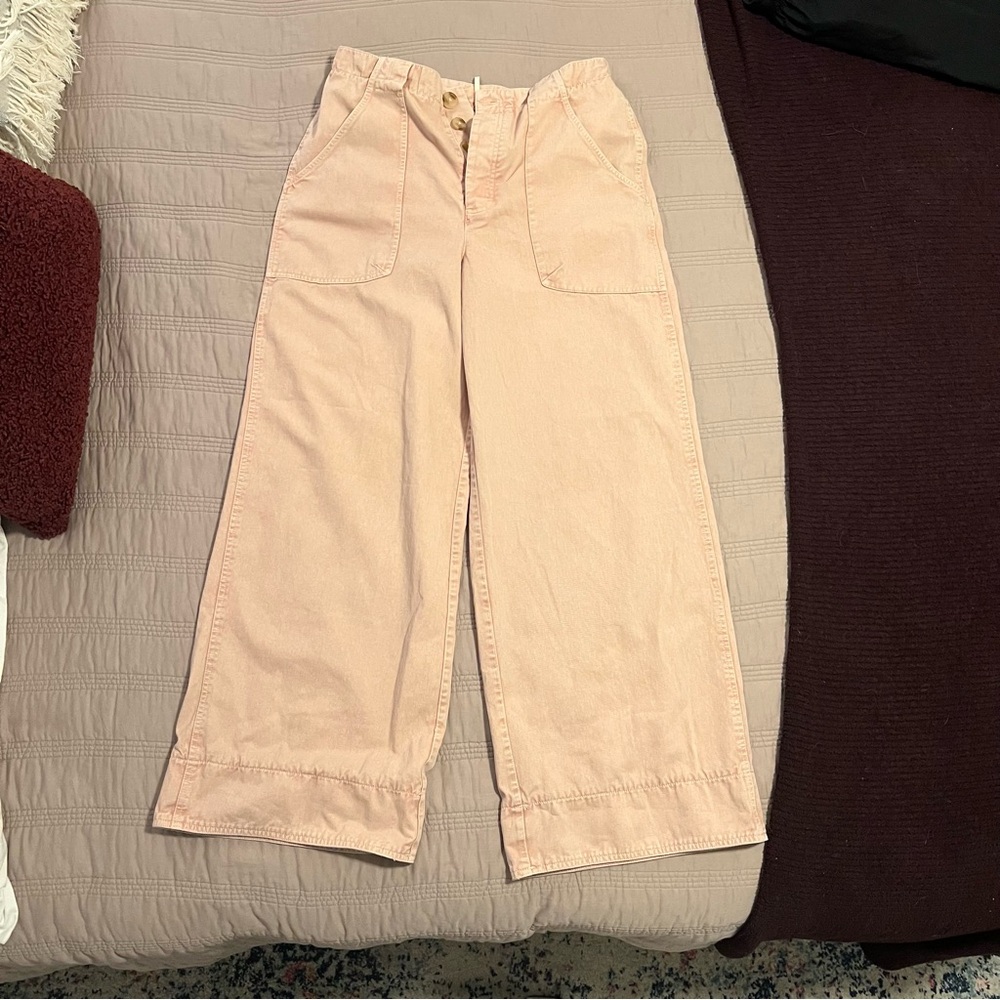 Free People Long Game Chinos Soft Pink Mauve Wide Leg - Picture 2 of 9